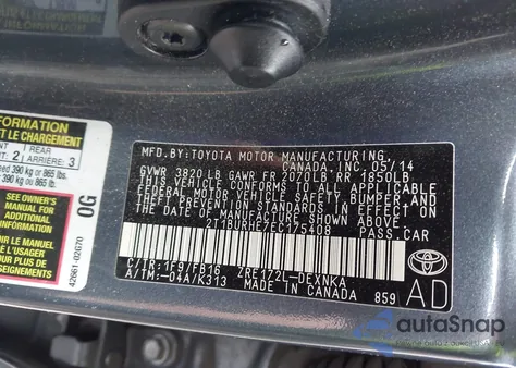 2014 Toyota Corolla Le z USA, uszkodzony, nr VIN 2T1BURHE7EC175408